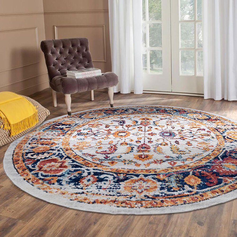 Amer Rugs Alexandria 6&#39;7&quot; Round Ivory and Gold Area Rug, , large