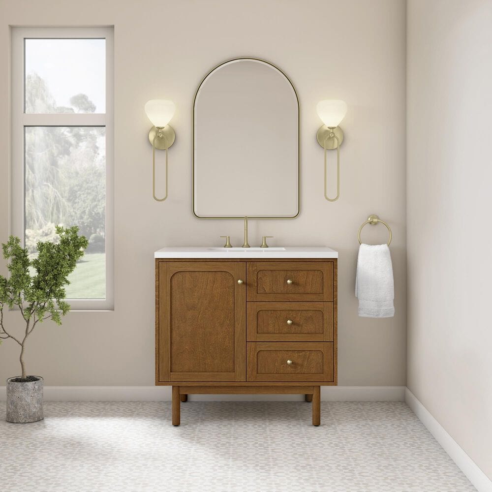 James Martin Laurent 36" Single Bathroom Vanity in Honey Oak with 3 cm Victorian Silver Silestone Top and Rectangular Sink, , large