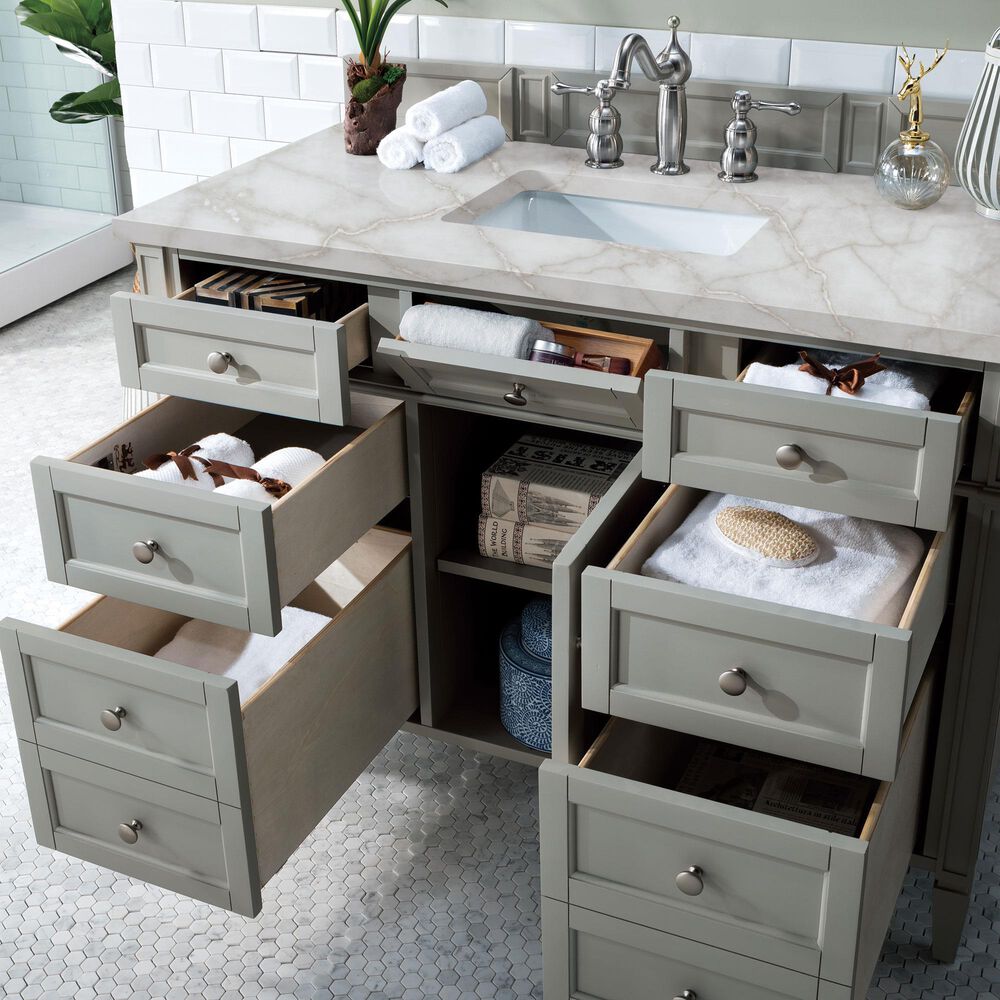 James Martin Vanities Brittany 48" Single Bathroom Vanity in Urban Gray with 3 cm Eternal Jasmine Pearl Silestone Top, Rectangular Sink and FreePower Wireless Charger, , large