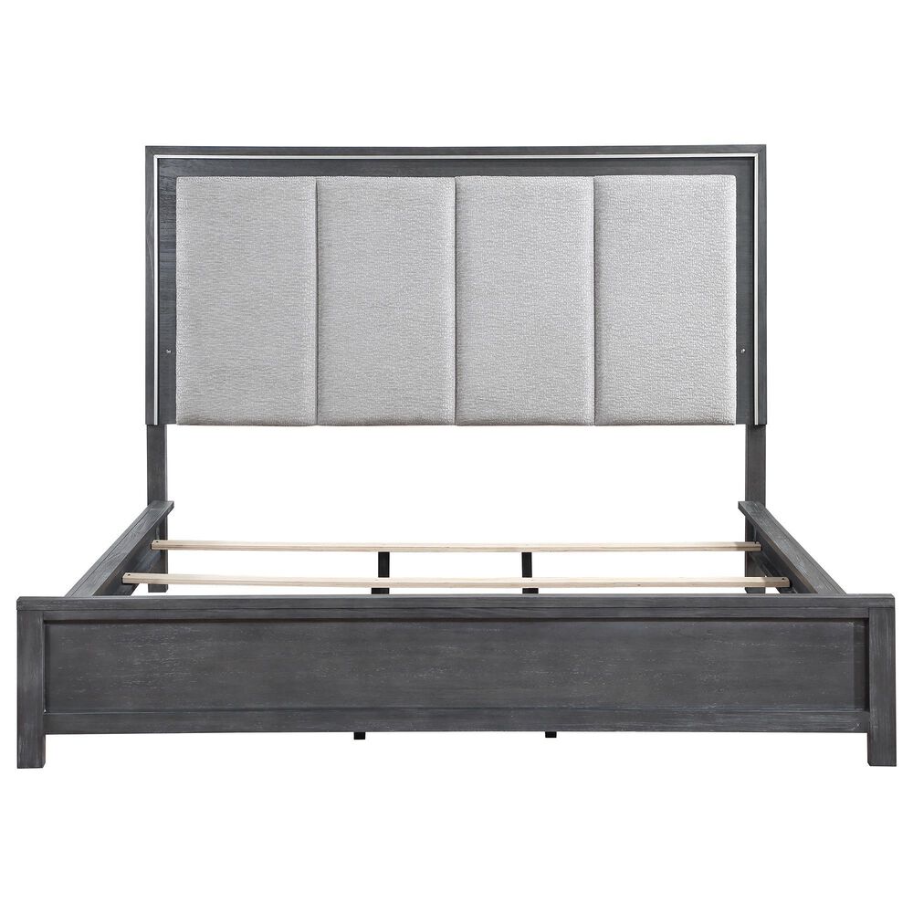 New Heritage Design Odessa Queen Upholstered Bed in Charcoal and Silver, , large