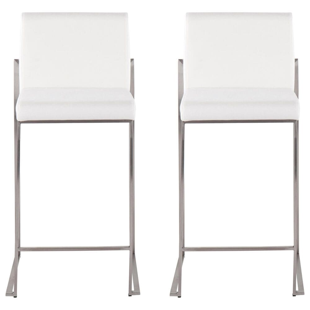 Lumisource Fuji Stackable Counter Stool with White Velvet Cushion in Brushed Stainless Steel &#40;Set of 2&#41;, , large