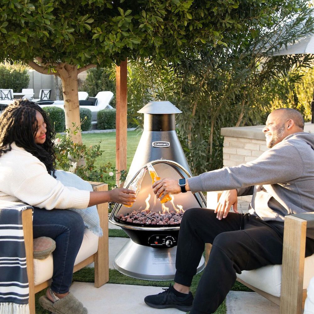 Cuisinart Chimenea Outdoor Propane Fire Pit in Black and Stainless Steel, , large