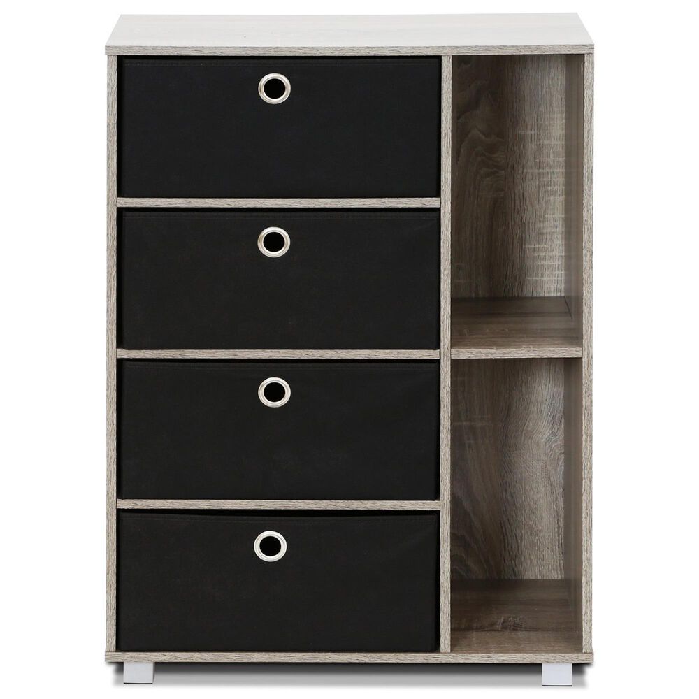 HOMLUX Multipurpose Storage Bookshelf Cabinet with 4 Bin Drawers in French Oak and Black, , large