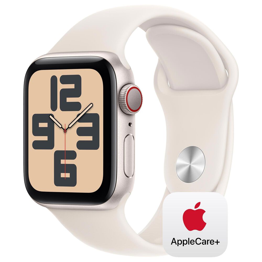 Apple Watch SE GPS + Cellular 40mm Starlight Aluminum Case with Starlight Sport Band - S/M, , large