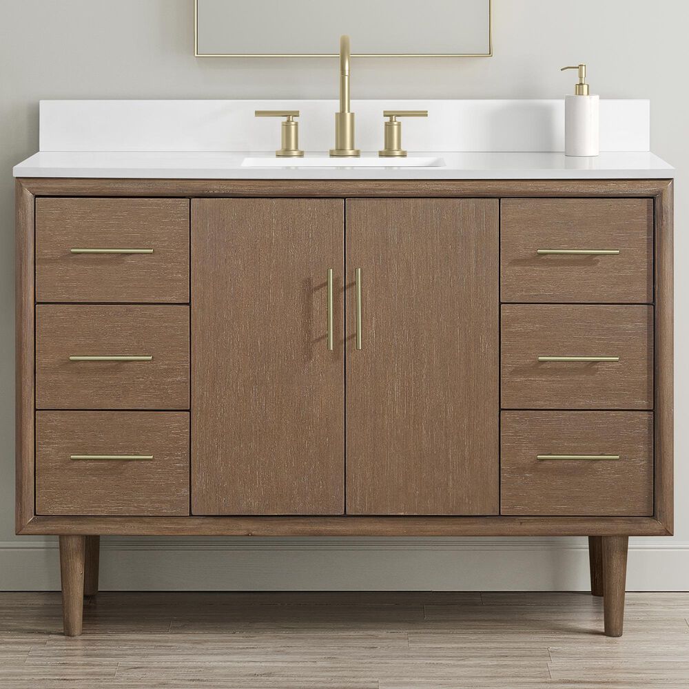 37B Mertola 48" Single Bathroom Vanity Cabinet in Walnut Drift with White Composite Stone Top and Backsplash, , large