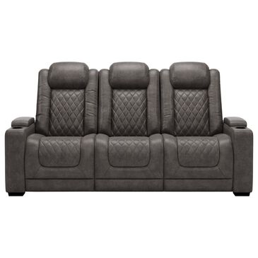 Signature Design by Ashley HyllMont Dual Power Reclining Console Sofa with Power Headrest in Gray, , large