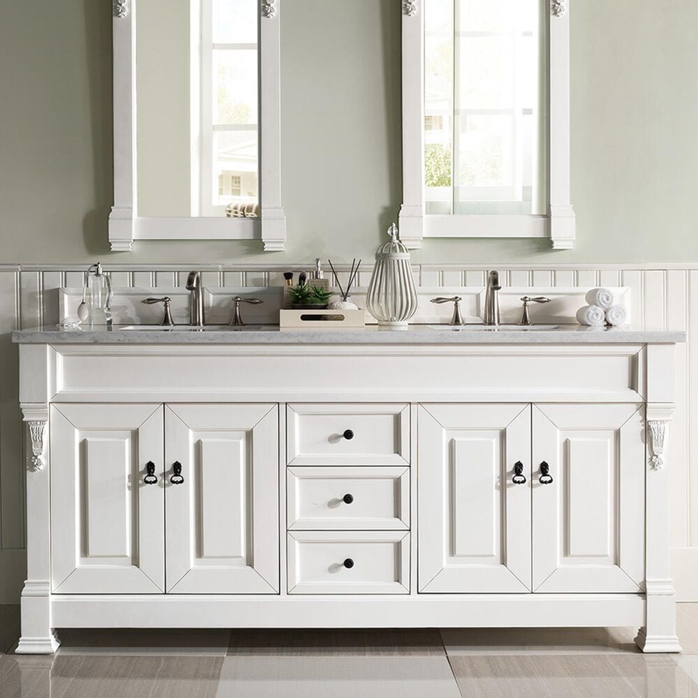 James Martin Vanities Brookfield 72&quot; Double Bathroom Vanity in Bright White with 3 cm Arctic Fall Solid Surface Top and Rectangle Sinks, , large