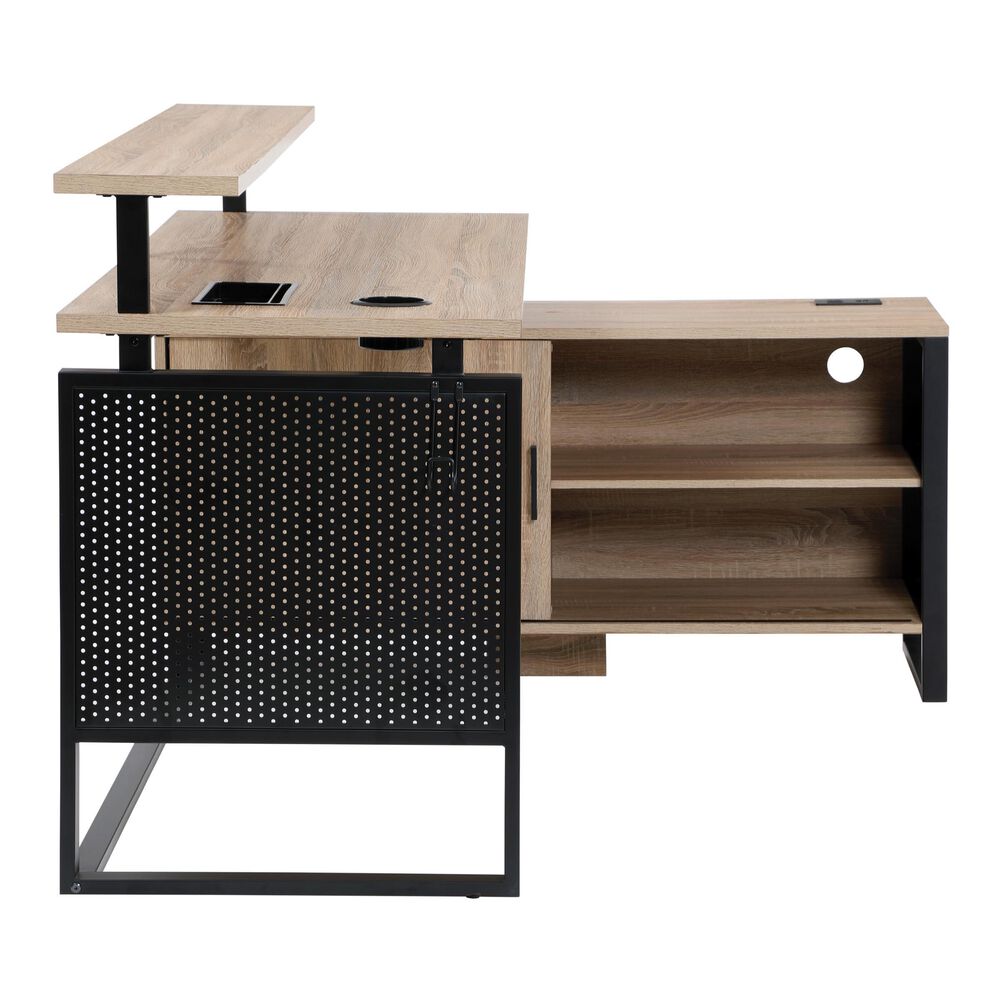 OSP Home Ace 60&quot; L-Shaped Desk with Hutch in River Oak, , large