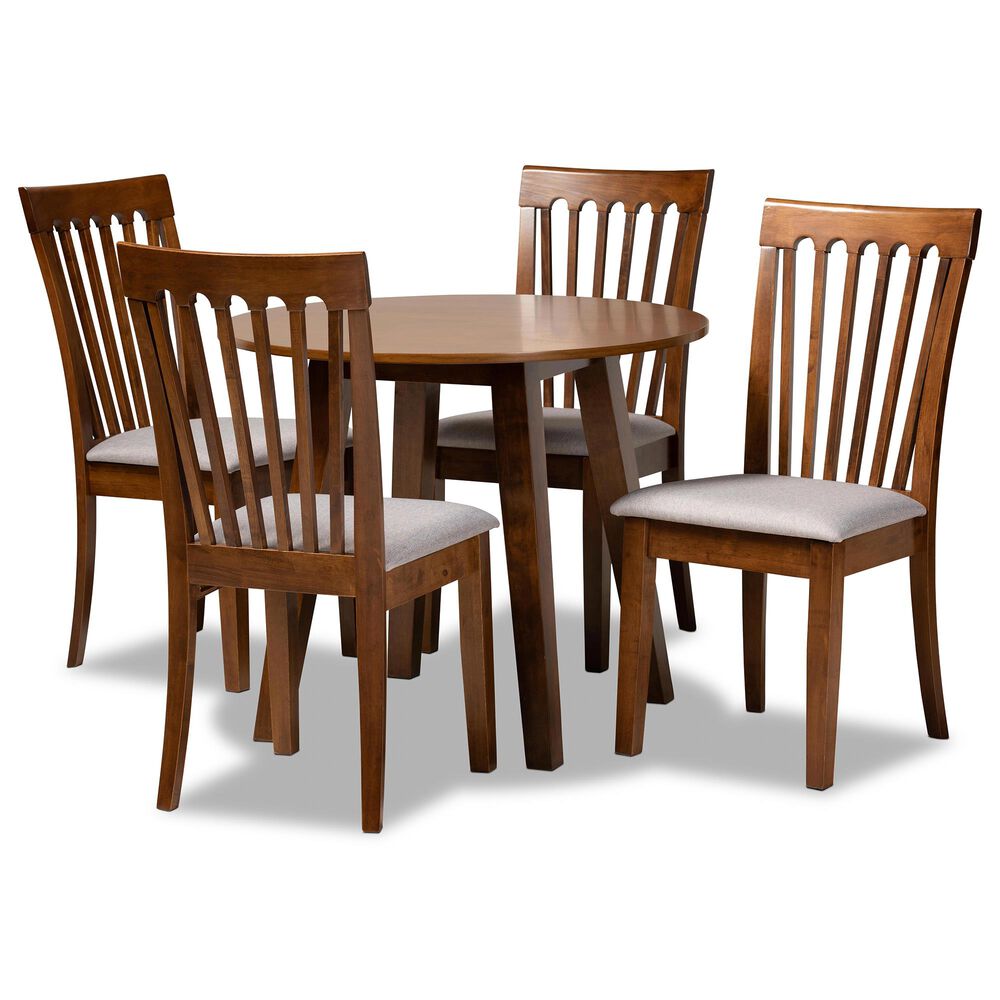 Baxton Studio Lida 5-Piece Dining Set in Grey/Walnut Brown, , large