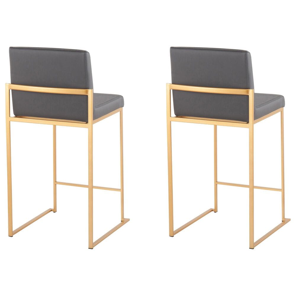 Lumisource Fuji High Back Counter Stool with Grey Faux Leather Cushion in Gold &#40;Set of 2&#41;, , large