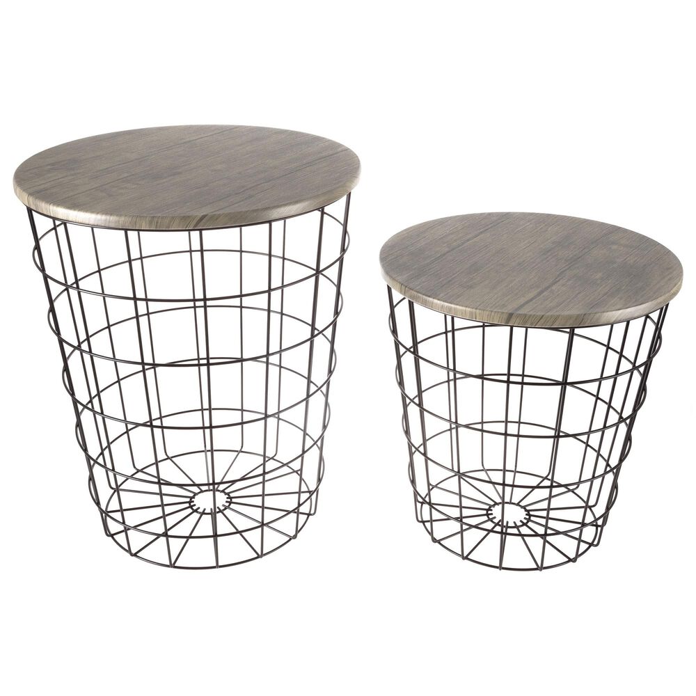 Timberlake Lavish Home 2-Piece Round Nesting Tables in Gray, , large