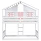 Hearth and Haven Twin over Twin House Bunk Bed with Roof in Pink and White, , large
