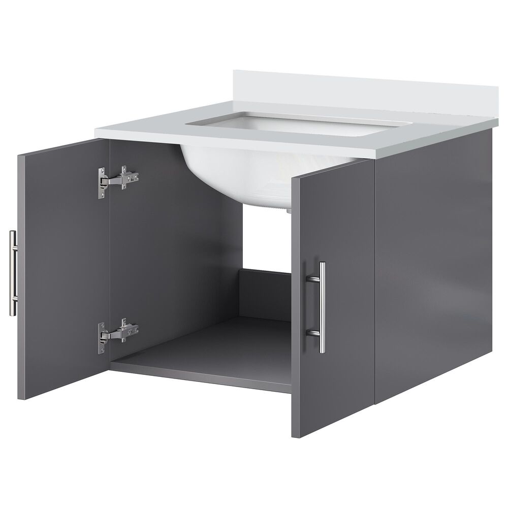 Lexora Home Geneva 24&quot; Single Bathroom Vanity in Dark Grey with 2 cm White Quartz Top and Rectangular Sink, , large