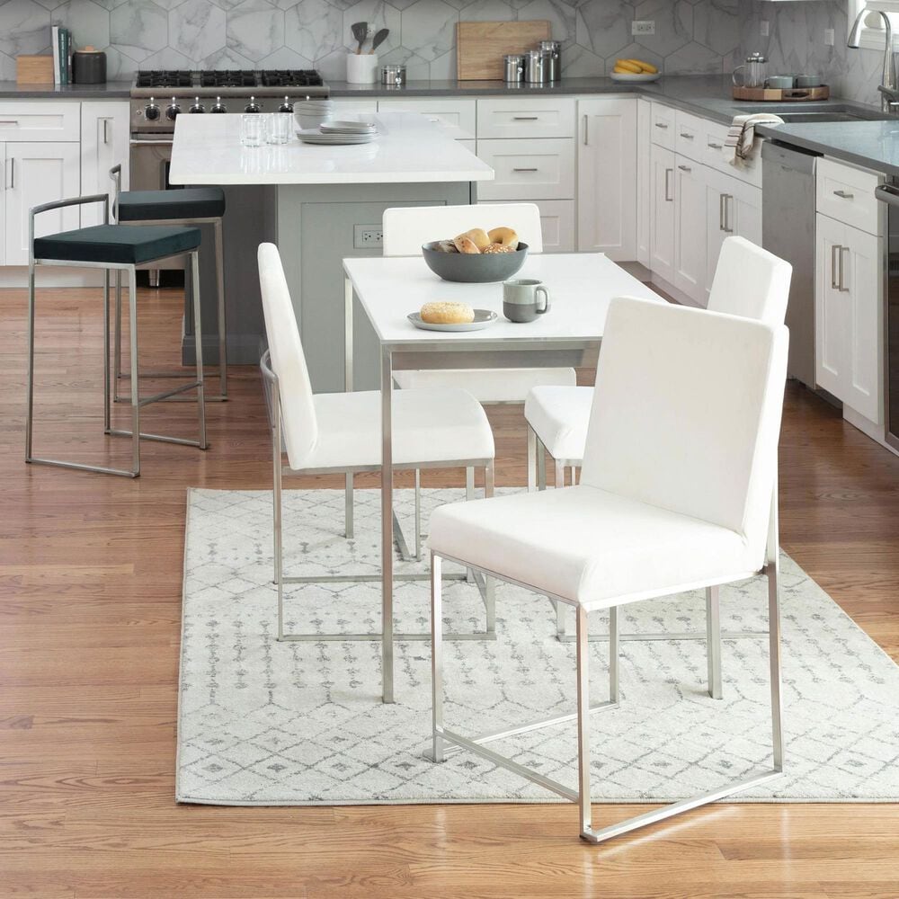 Lumisource Fuji Side Chair with White Velvet Cushion in Brushed Stainless Steel &#40;Set of 2&#41;, , large