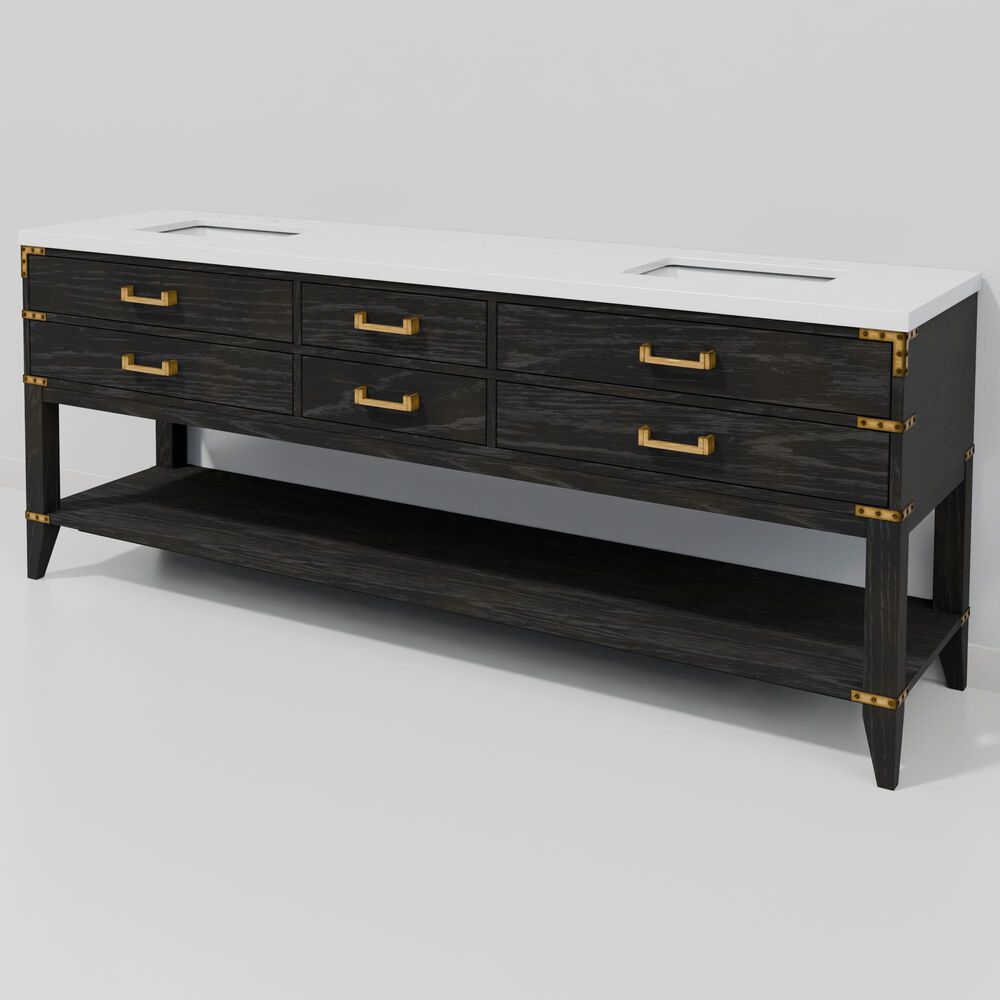 Lexora Home Norwalk 84" Double Bathroom Vanity in Black Oak with White Quartz Top and Rectangular Sinks, , large