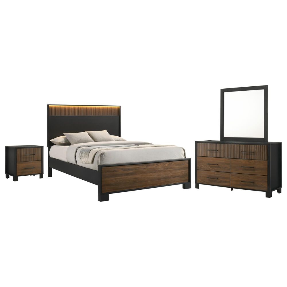 Crown Mark Nemy 4 Piece Queen LED Panel Bedroom Set in Brown, , large
