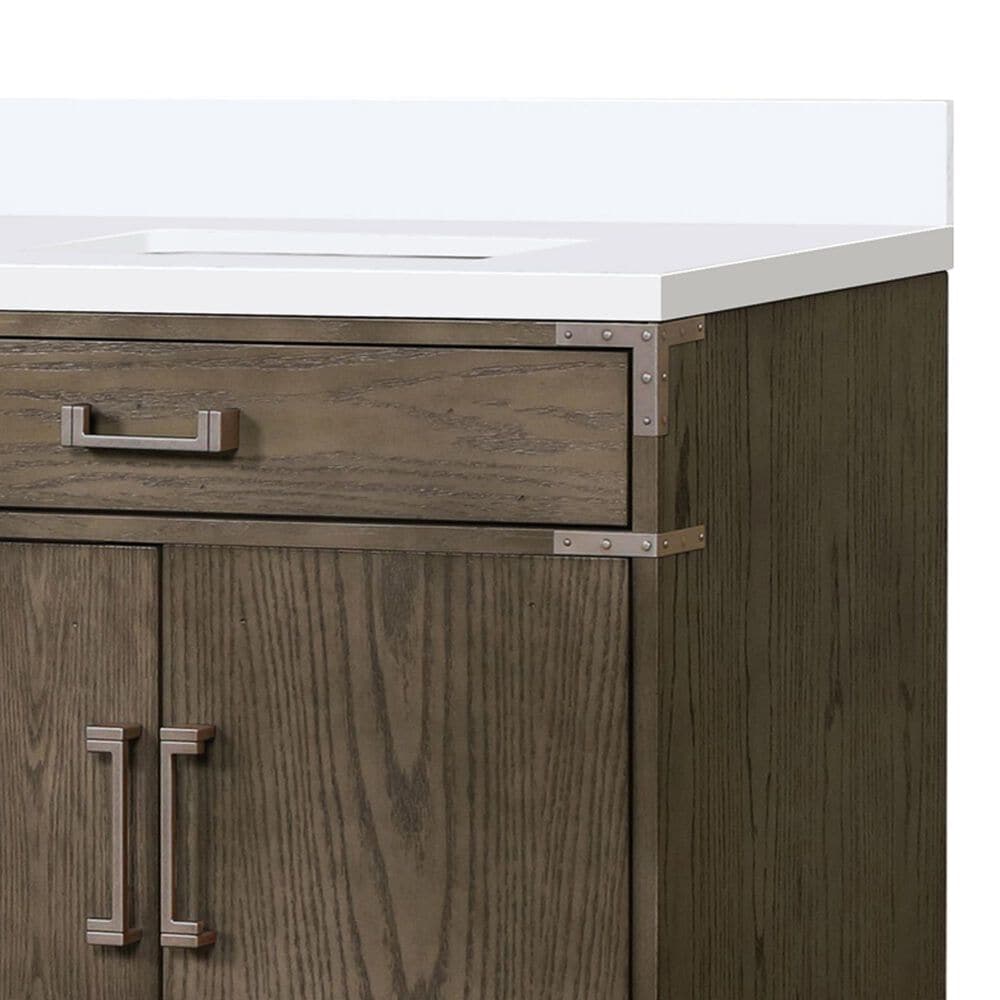 Lexora Home Laurel 84&quot; Double Bathroom Vanity in Grey Oak with White Quartz Top and Rectangular Sinks, , large