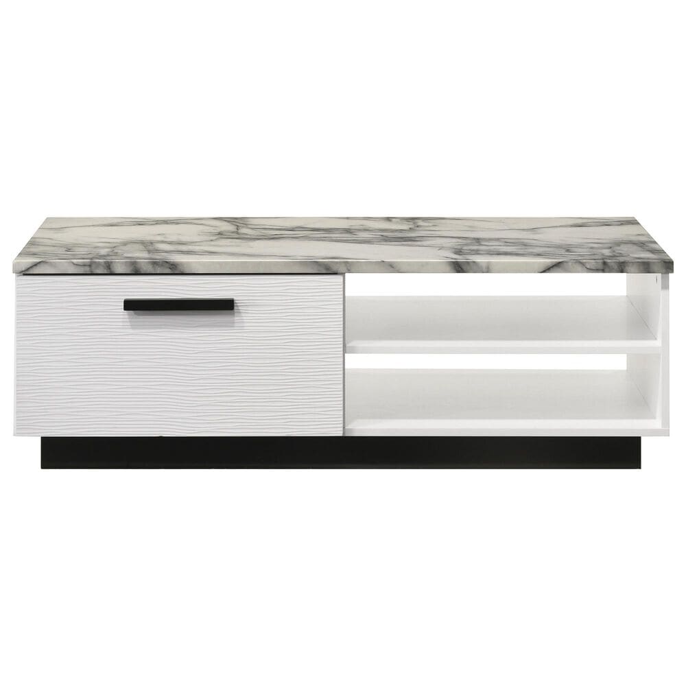 HOMLUX 47" Coffee Table with Faux Marble Top in White and Black, , large