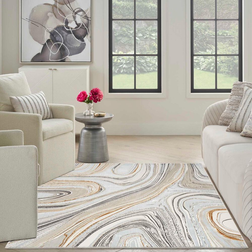 Nourison Glitz GLZ21 Grey and Gold 3&#39;11&quot; x 5&#39;11&quot; Area Rug, , large