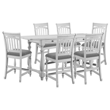 Golden Wave Furniture New Haven 7-Piece Rectangular Dining Set in Weathered White, , large