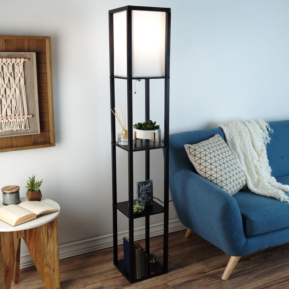 Timberlake Etagere Style Floor Lamp with 3 Tiers in Black, , large