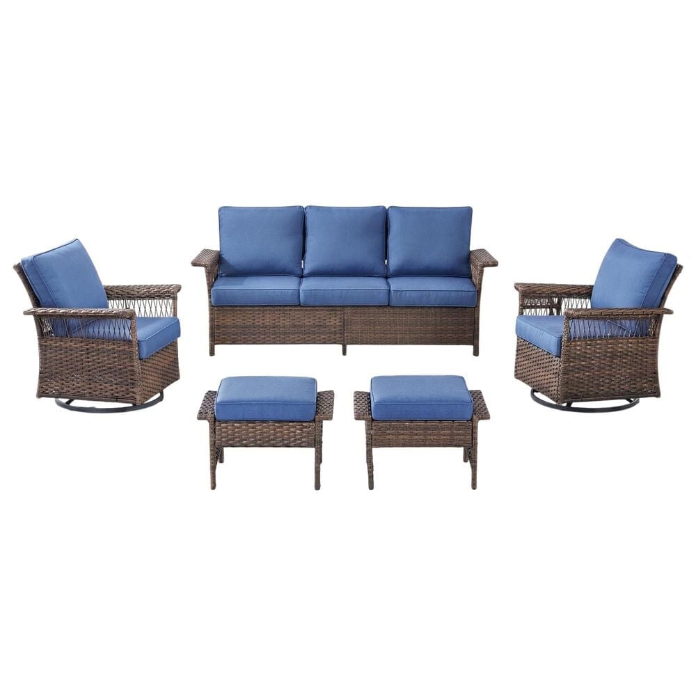 Sunwell Garden 5-Piece Patio Conversation Set with Swivel Chairs in Navy, , large