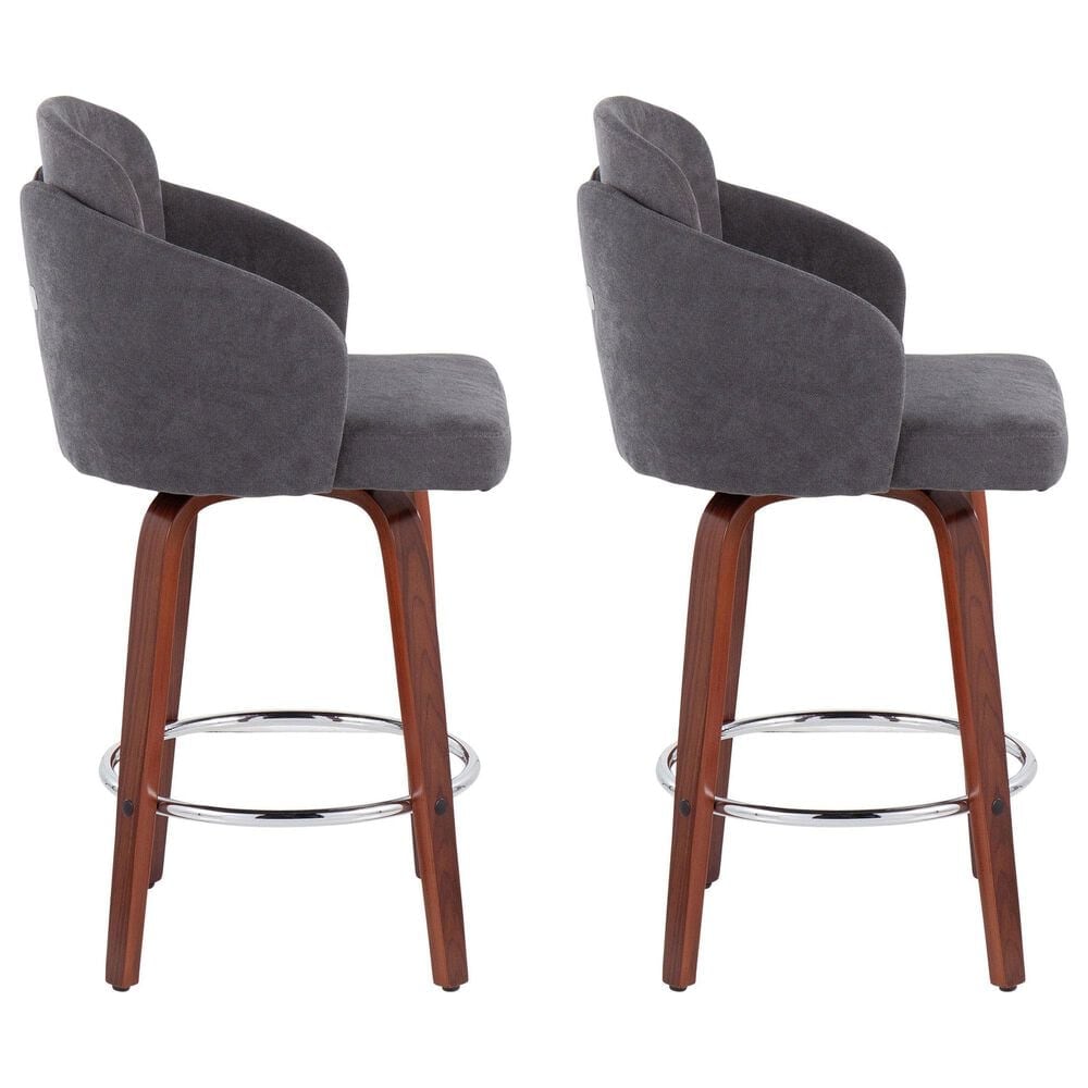 LumiSource Dahlia Swivel Counter Stool with Grey Upholstery in Walnut and Chrome (Set of 2), , large