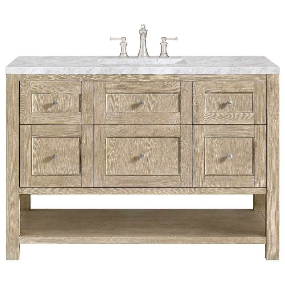James Martin Vanities Breckenridge 48&quot; Single Vanity in Whitewashed Oak with 3 cm Carrara White Marble Top, , large