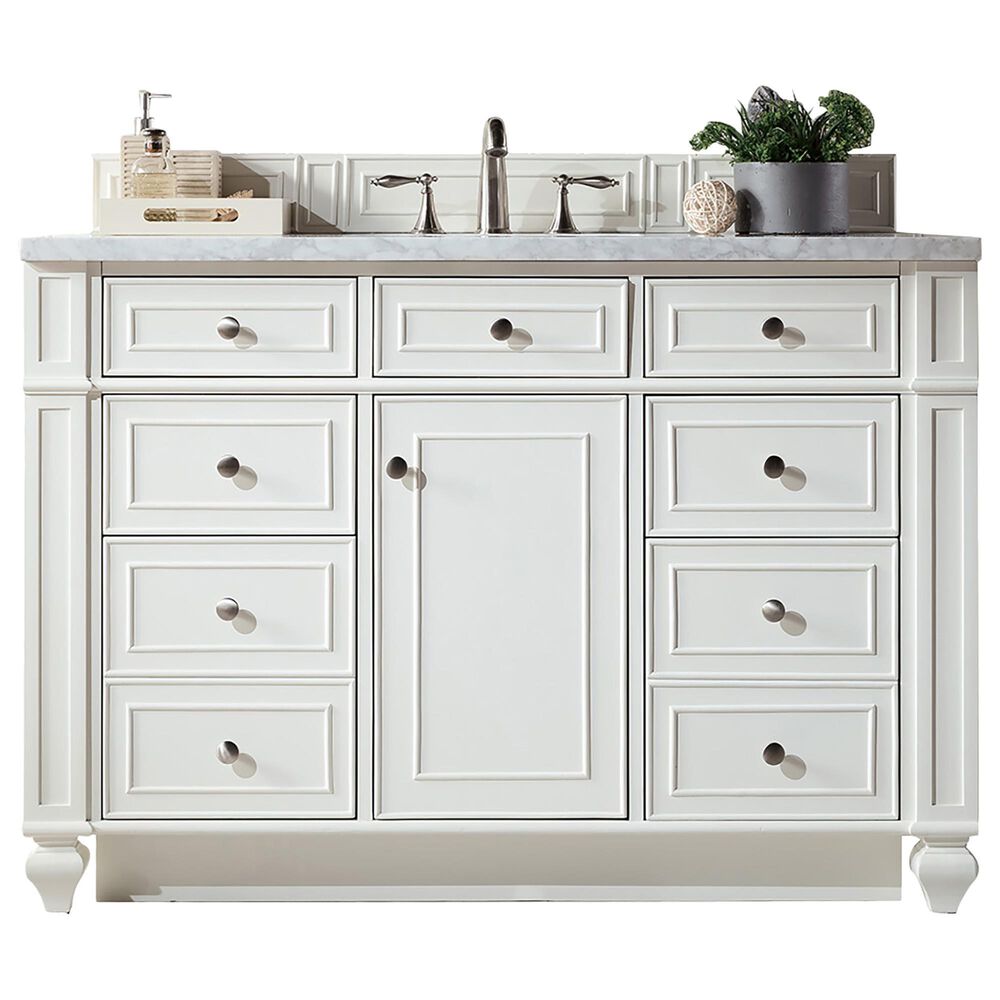 James Martin Vanities Bristol 48" Single Bathroom Vanity in Bright White with 3 cm Carrara White Marble Top and Rectangular Sink, , large