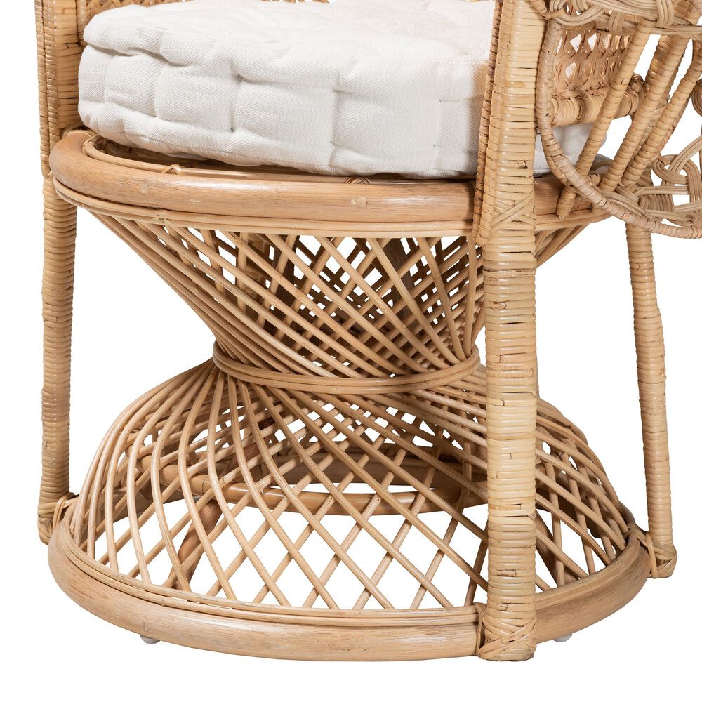 Baxton Studio Ediva Patio Accent Chair with Natural Brown Rattan in White, , large