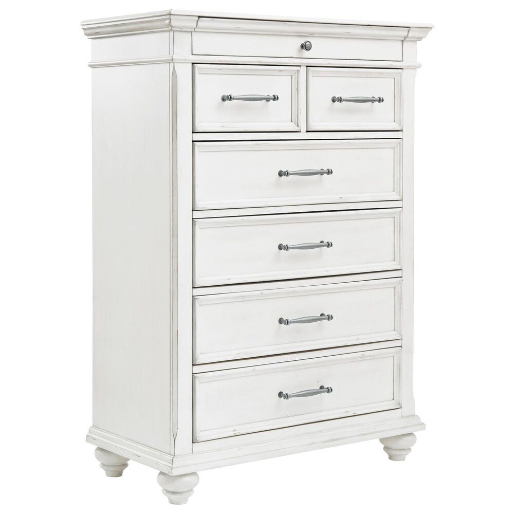 Ashley Kanwyn 7 Drawer Chest in Distressed Whitewash, , large
