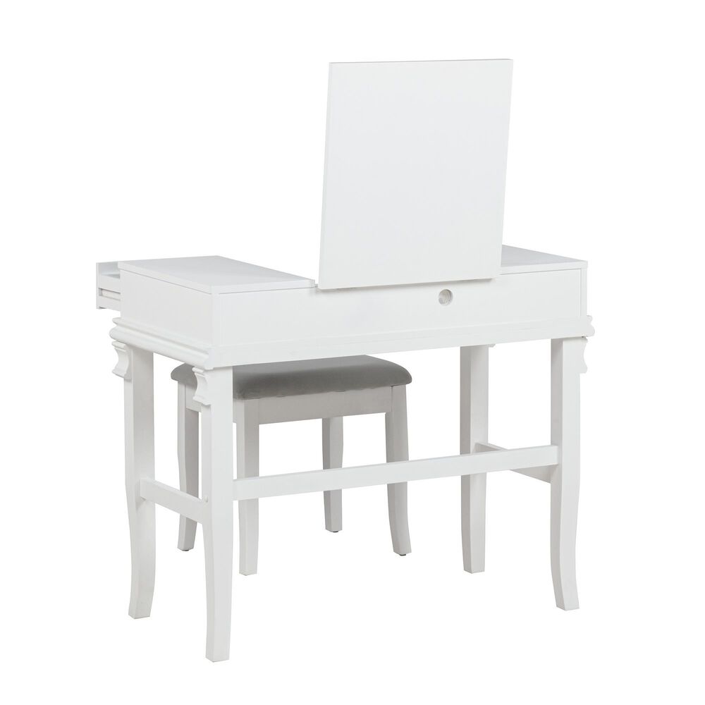 Linon Home Decor Angela Vanity with Stool in White, , large