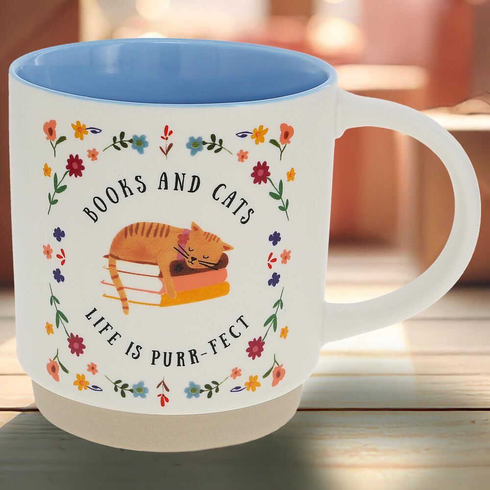 Pavilion 18 oz Books and Cats Mug in White, , large