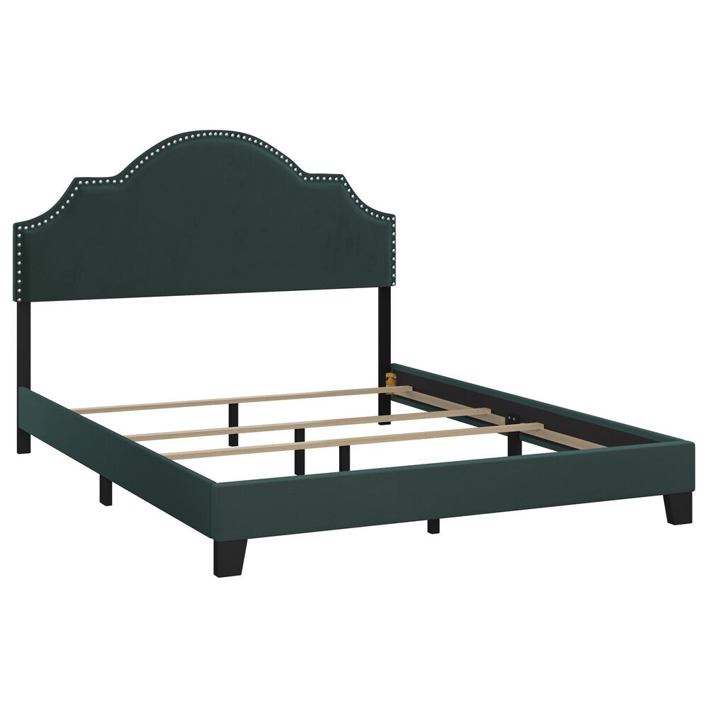 Richlands Furniture Cynthia Queen Panel Bed with Green Upholstery in Black, , large