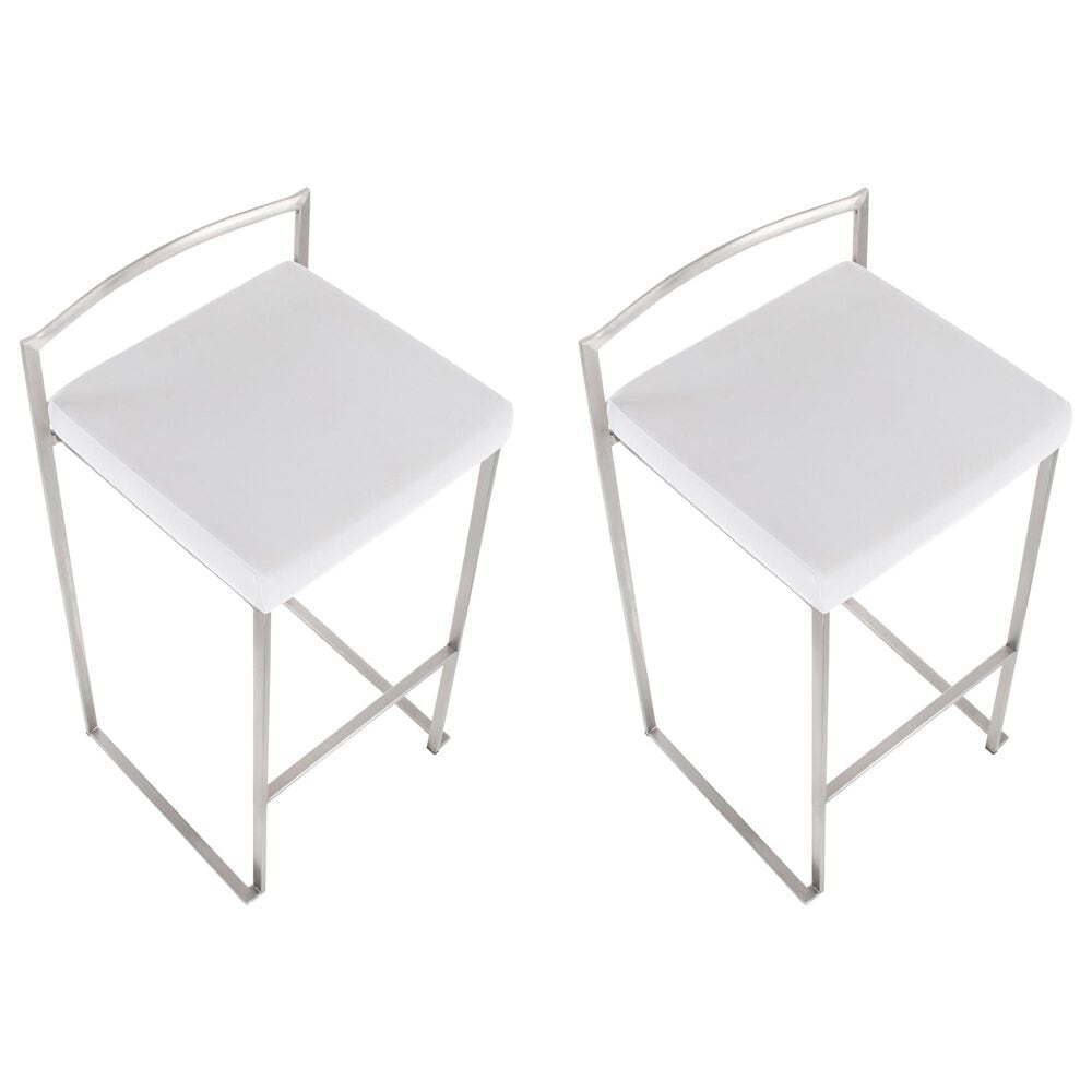 Lumisource Fuji High Back Barstool with White Velvet in Stainless Steel &#40;Set of 2&#41;, , large