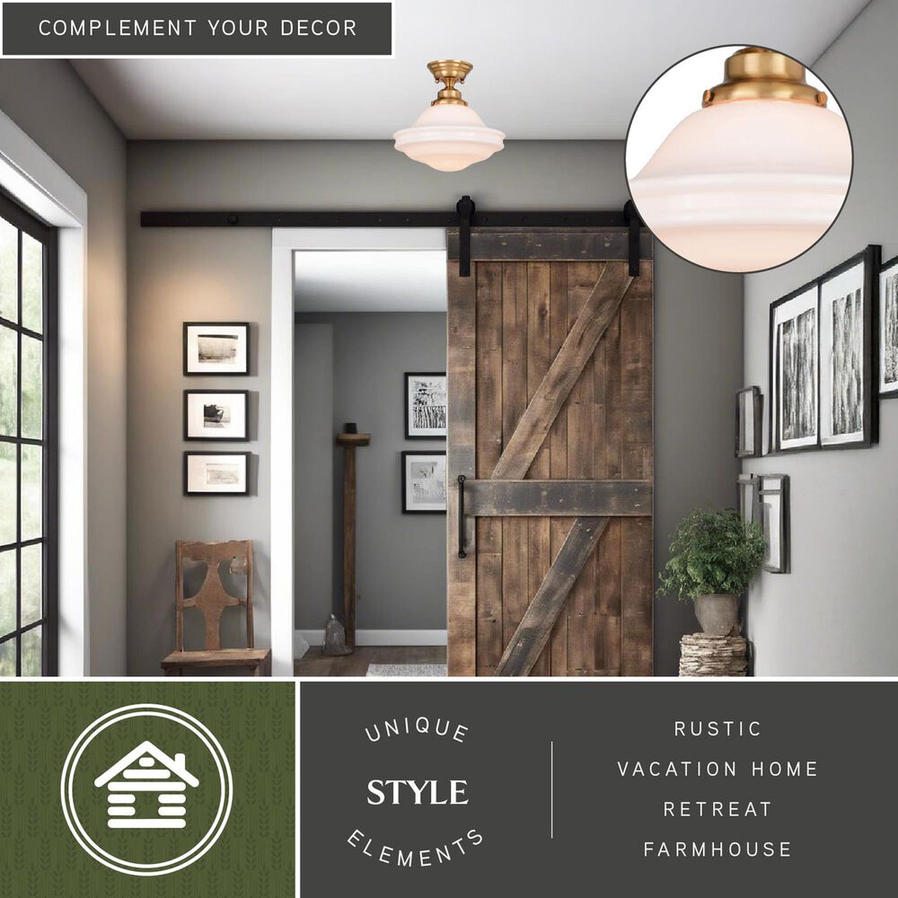 Vaxcel Huntley 12" 1-Light Semi Flush Mount with White Glass Shade in Natural Brass, , large