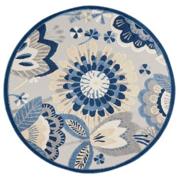 Nourison Aloha ALH25 4" Round Blue and Grey Indoor/Outdoor Area Rug, , large
