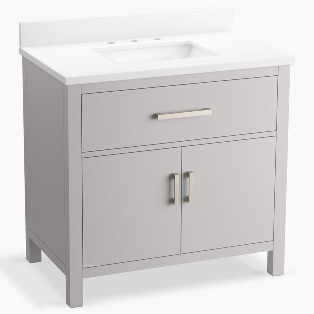 Kohler Kresla 36" Single Bathroom Vanity in Atmos Grey with 3 cm White Quartz Top and Rectangular Sink, , large