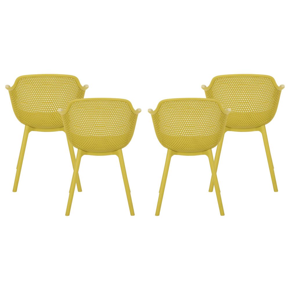 Noble House Lotus Patio Dining Chair in Yellow (Set of 4) NFM