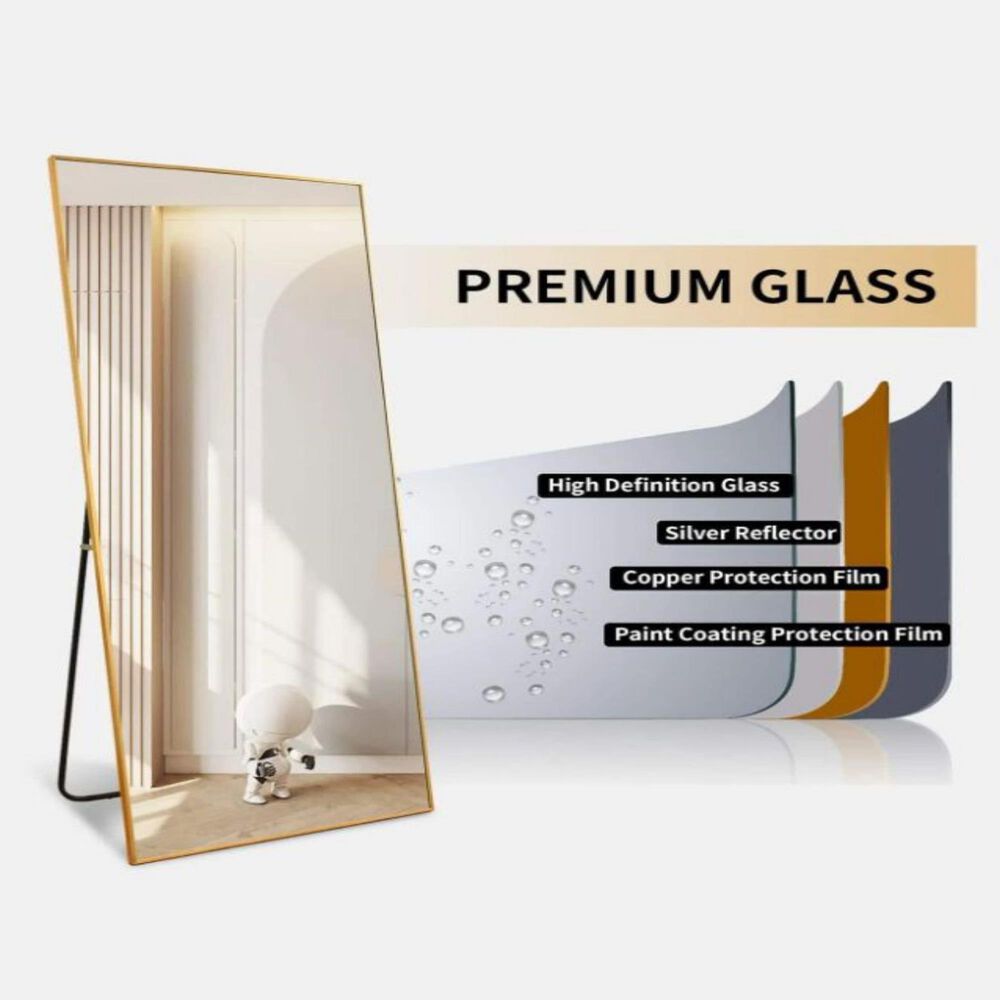 HOMLUX 58" x 18" Rectangular Leaning Floor Mirror in Gold, , large