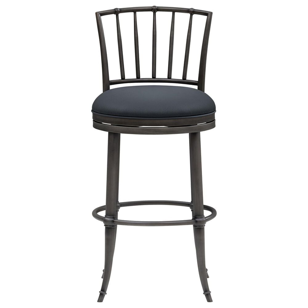 Armen Living Vince Bar Height Stool with Night Life Blue Upholstery in Antique Pewter, , large