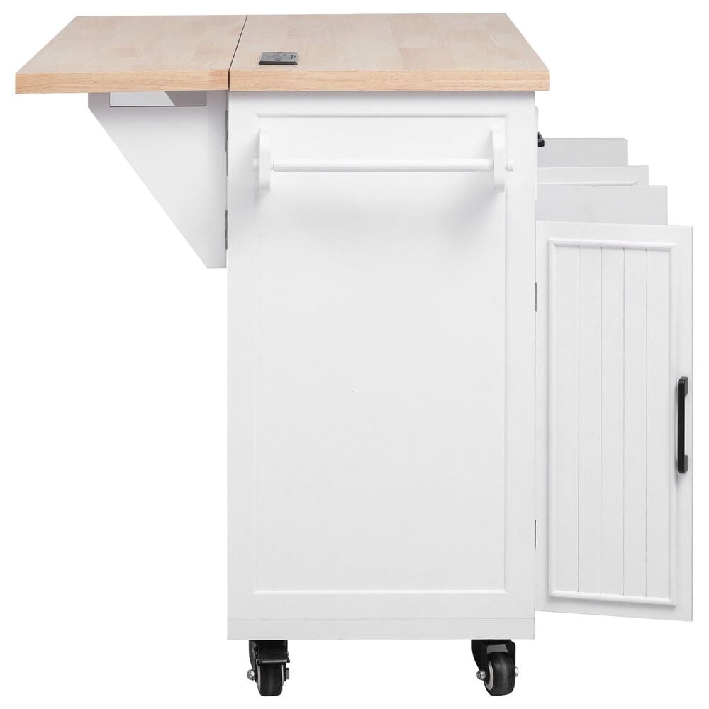 HOMLUX 56.5'' Kitchen Island with Drop Leaf in White and Natural, , large