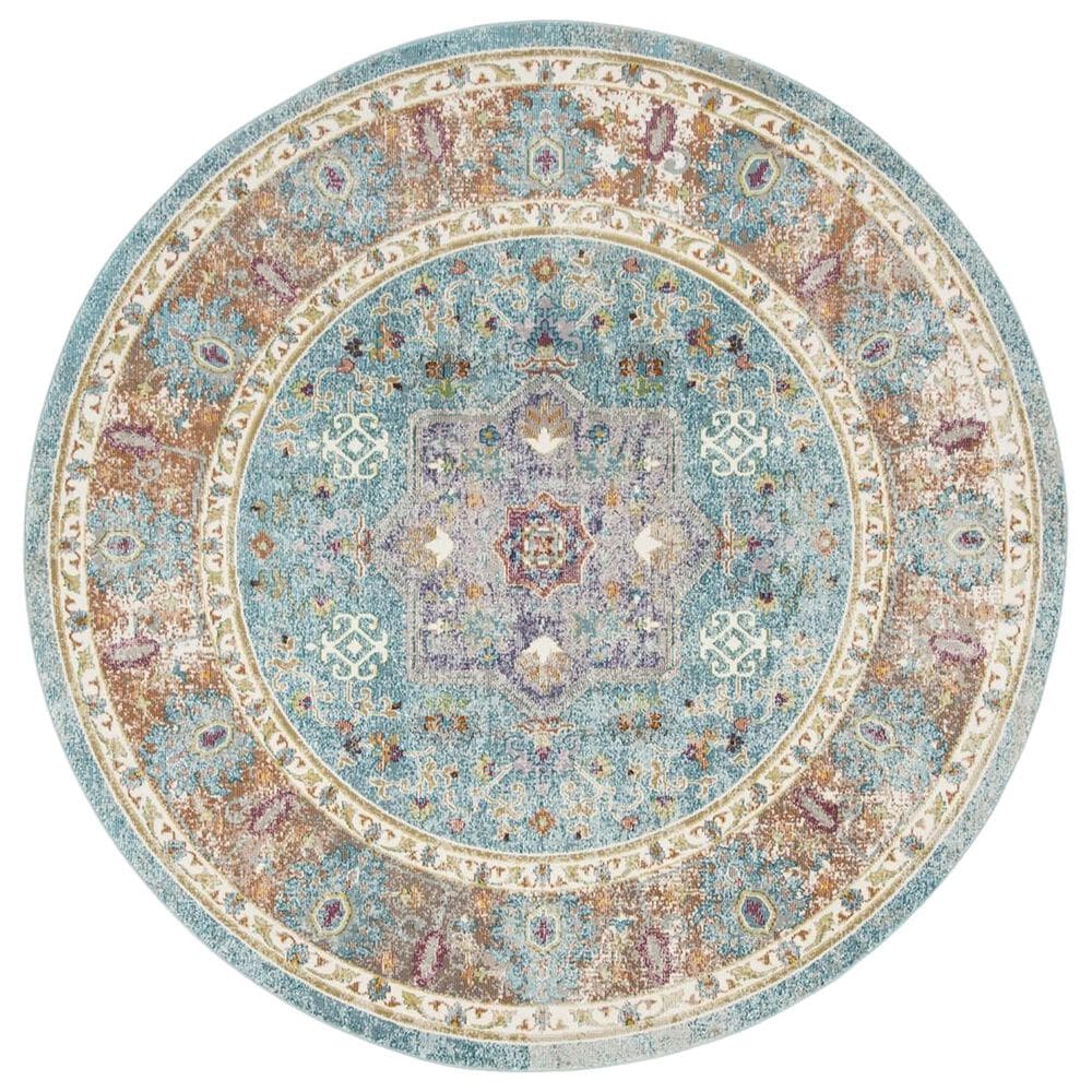 Safavieh Aria ARA100B 6"6" Round Blue and Creme Area Rug, , large
