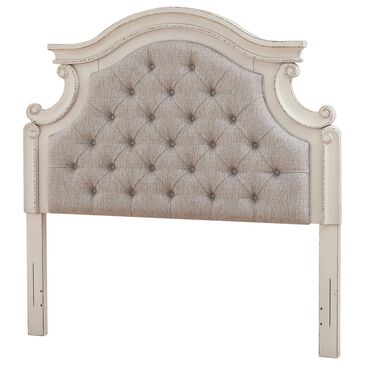 Signature Design by Ashley Realyn Queen Upholstered Panel Headboard in Chipped White, , large