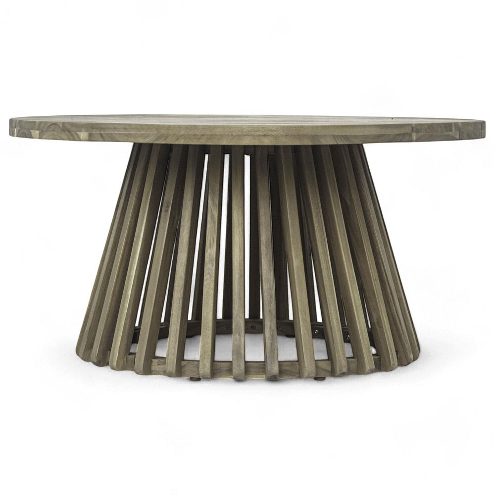 Hearth and Haven Outdoor Round Coffee Table with Slatted Base in Gray, , large