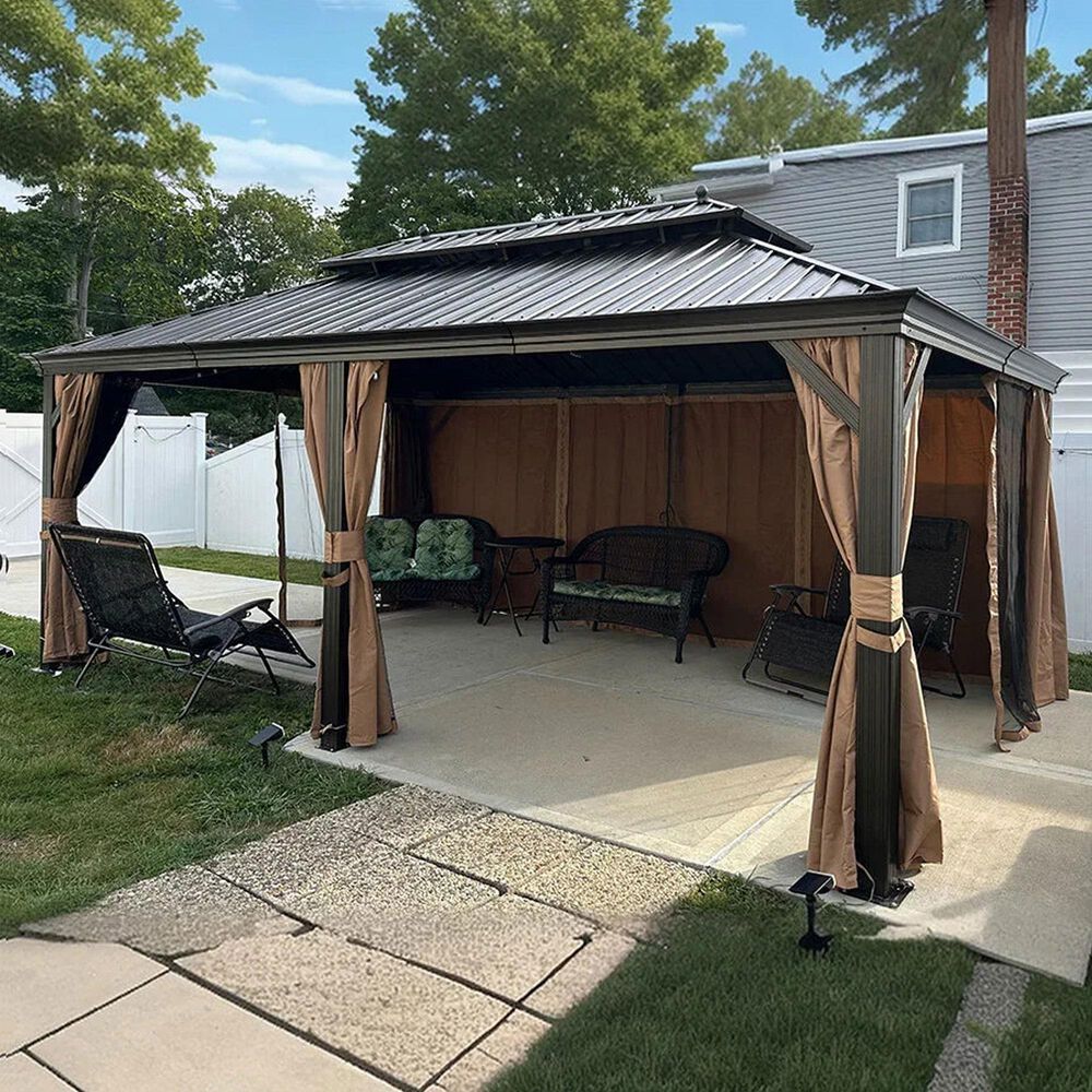 HOMLUX 12" x 20" Outdoor Hardtop Gazebo in Brown, , large