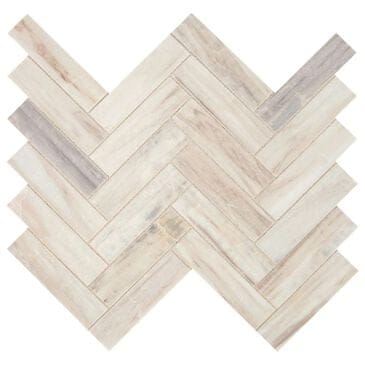 Dal-Tile Fonte Pier White 7.38" x 11.38" Herringbone Natural Stone Mosaic Sheet, , large