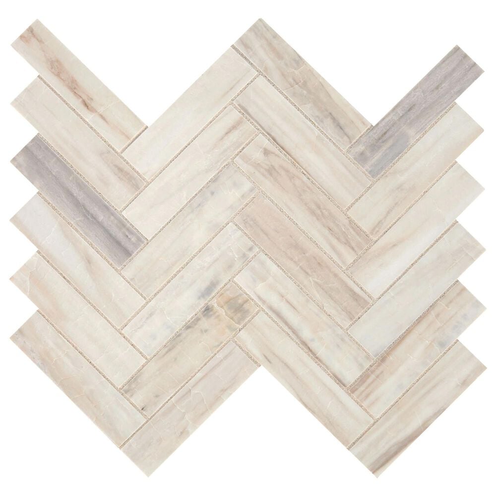 Dal-Tile Fonte Pier White 7.38" x 11.38" Herringbone Natural Stone Mosaic Sheet, , large