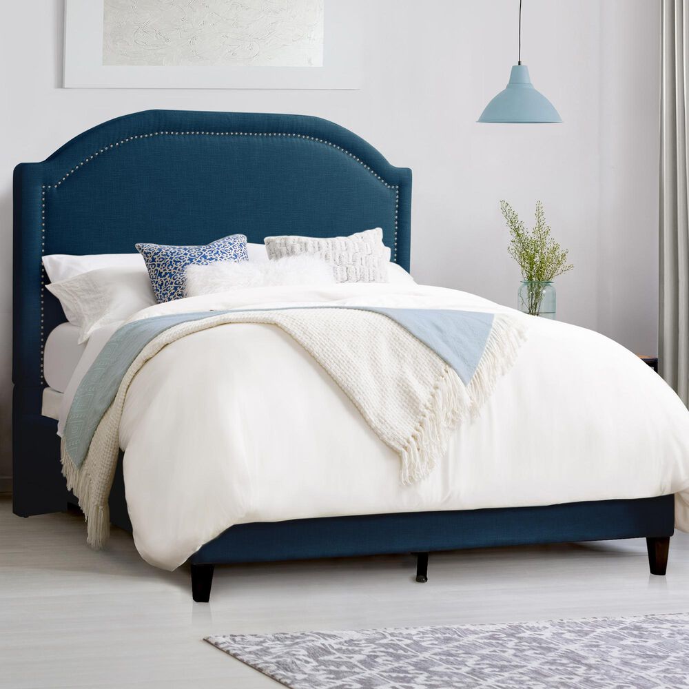 CorLiving Florence Full Upholstered Bed in Navy Blue, , large