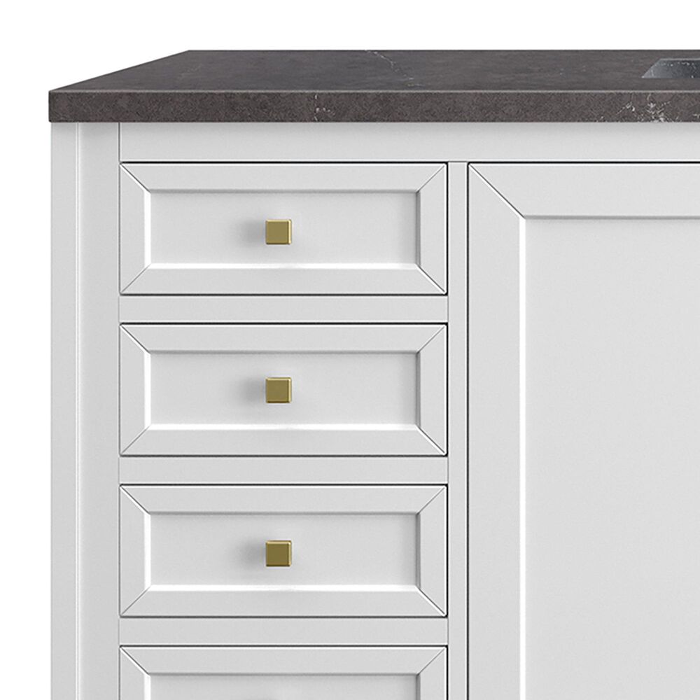 James Martin Vanities Chicago 60&quot; Single Bathroom Vanity in Glossy White with 3 cm Charcoal Soapstone Quartz Top and Rectangular Sink, , large